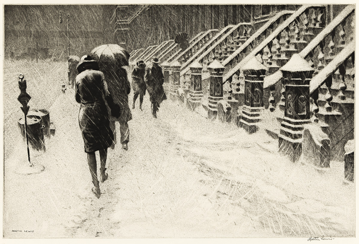 MARTIN LEWIS Stoops in Snow.